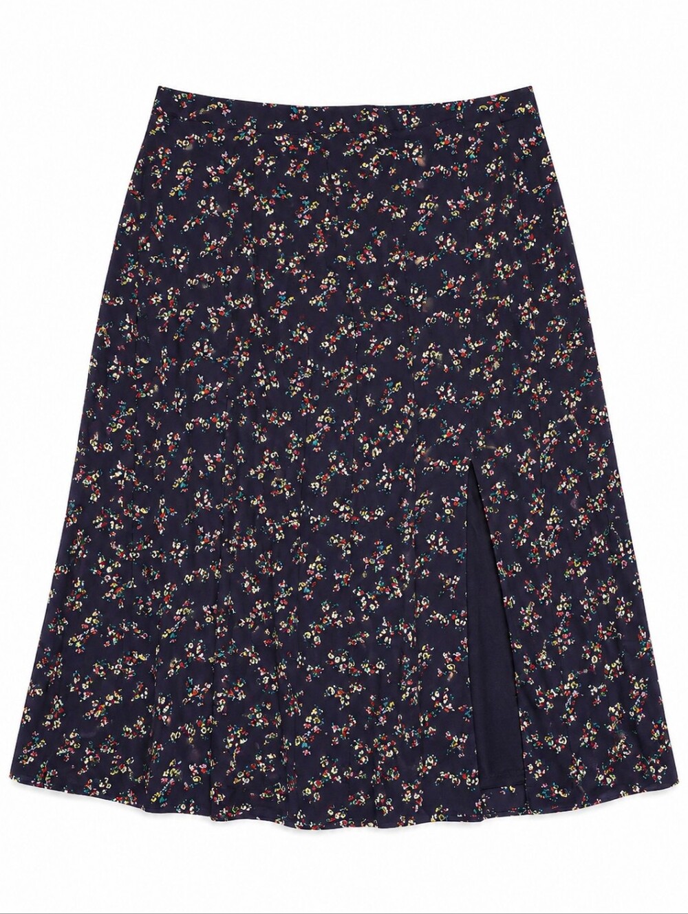 NWT Lulus Navy Floral Midi Skirt Women's Medium A-Line Side Slit Zip Cottagecore